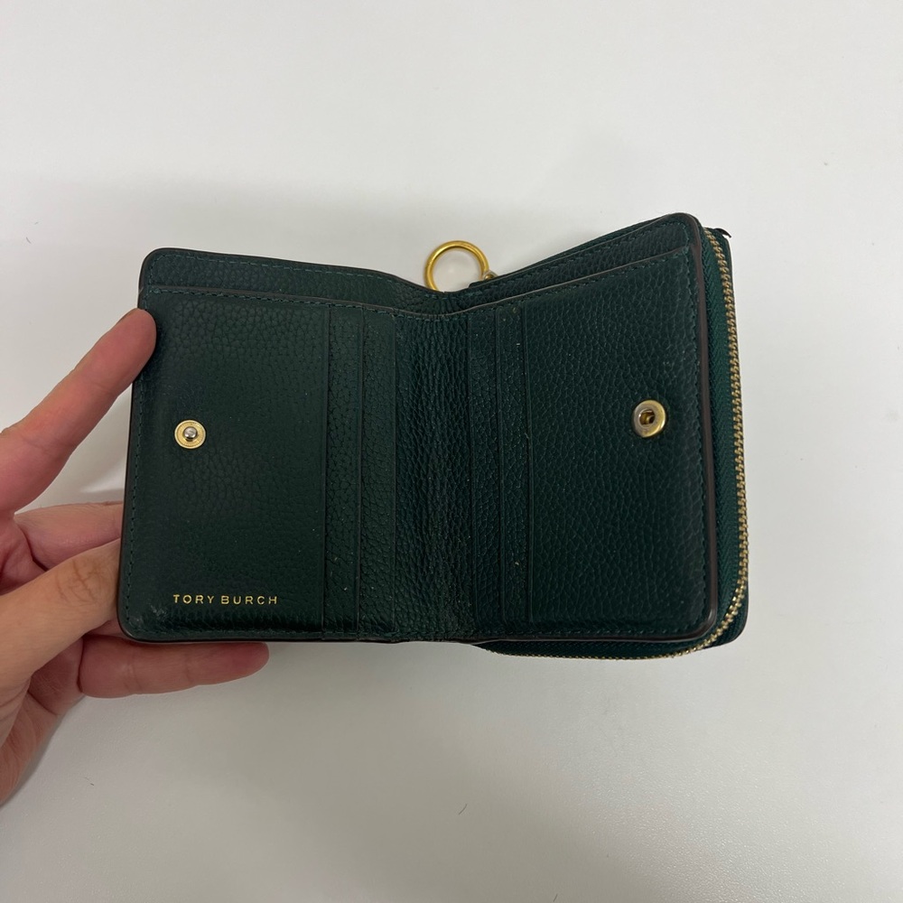 Tory Burch Dark Green Wallet with Gold Accents